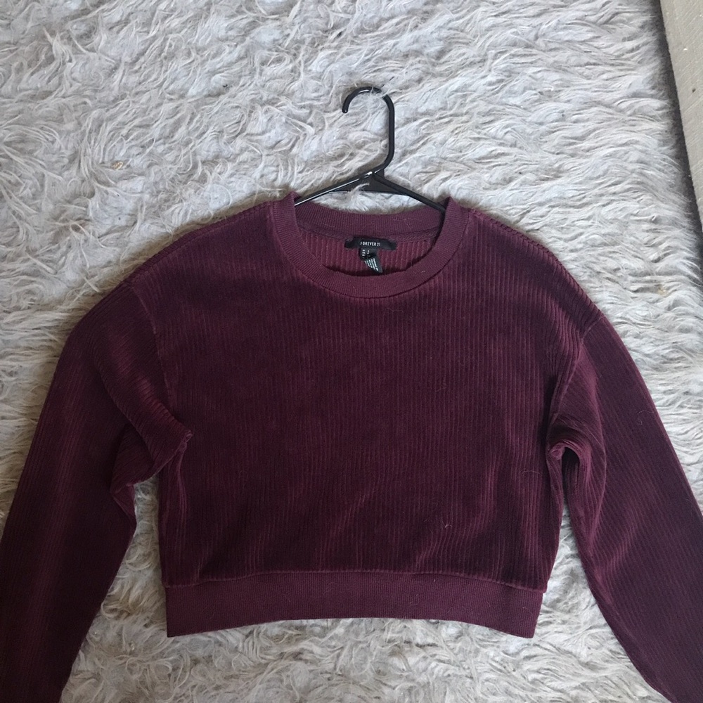 Velvet ribbed maroon cropped sweater